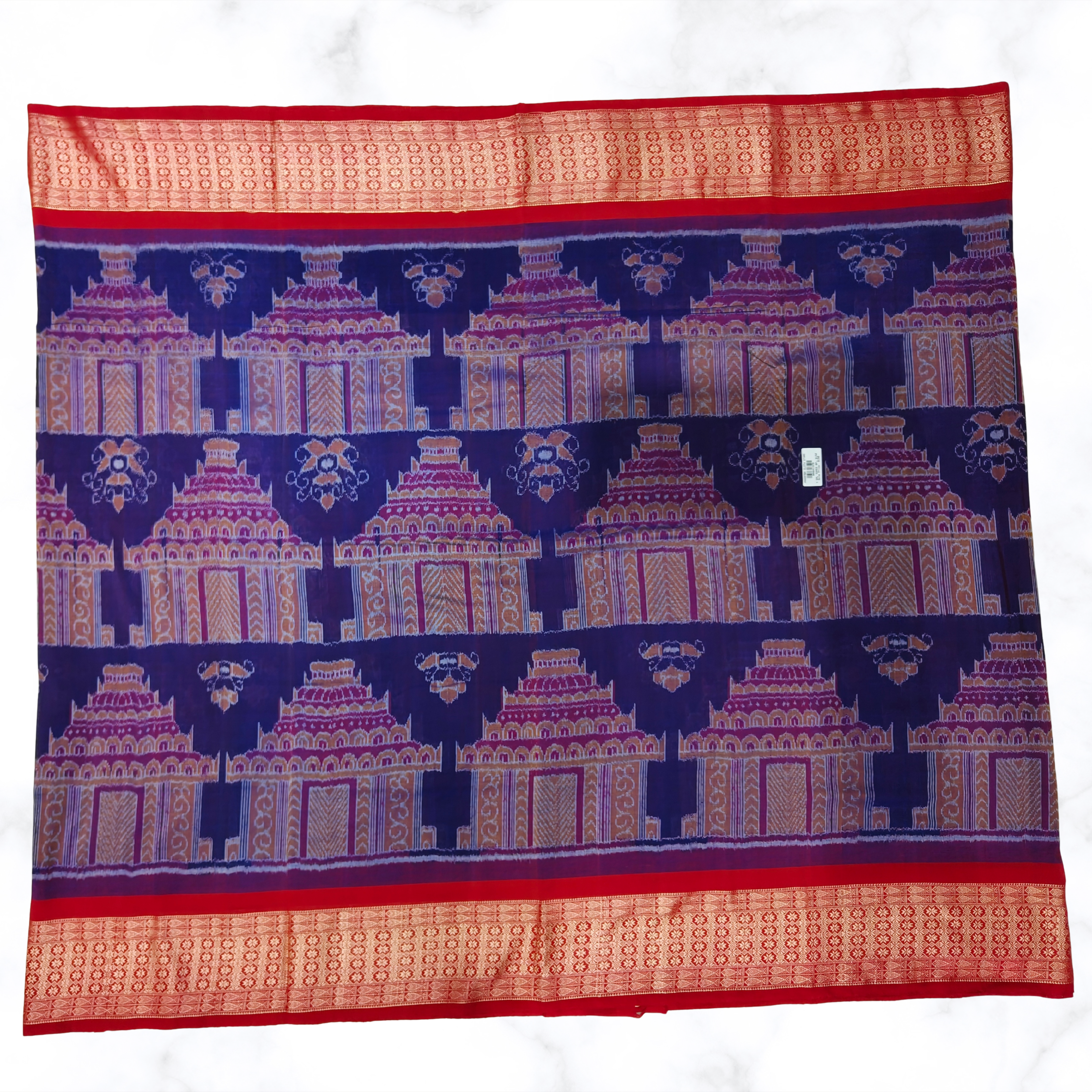 Royal Purple Sambalpuri Saree with All-Over Temple Motifs & Fancy plus Fish Border
