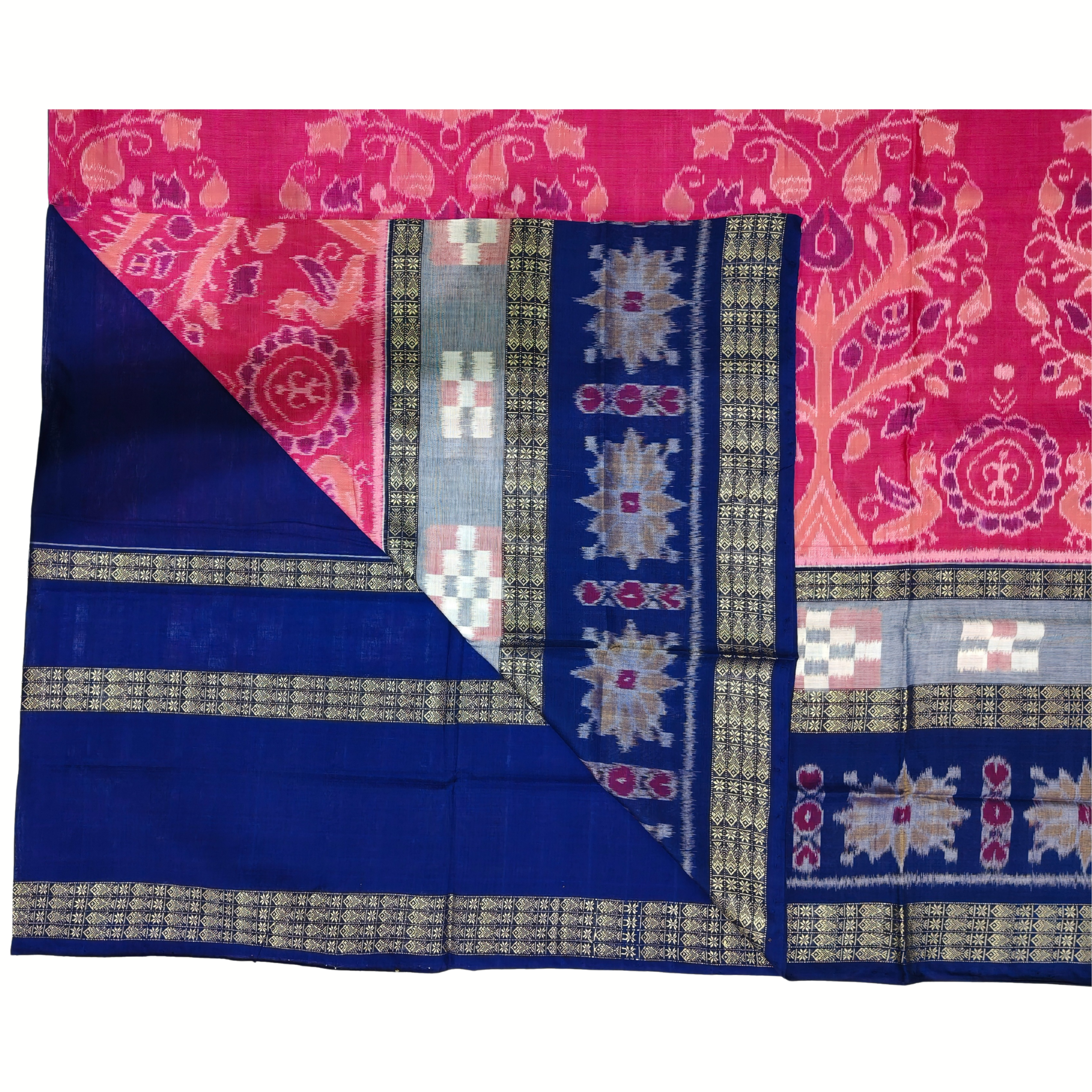 "The Sapta & Kalpavruksha" – Pink Sambalpuri Saree with Rare 6-Layer Border