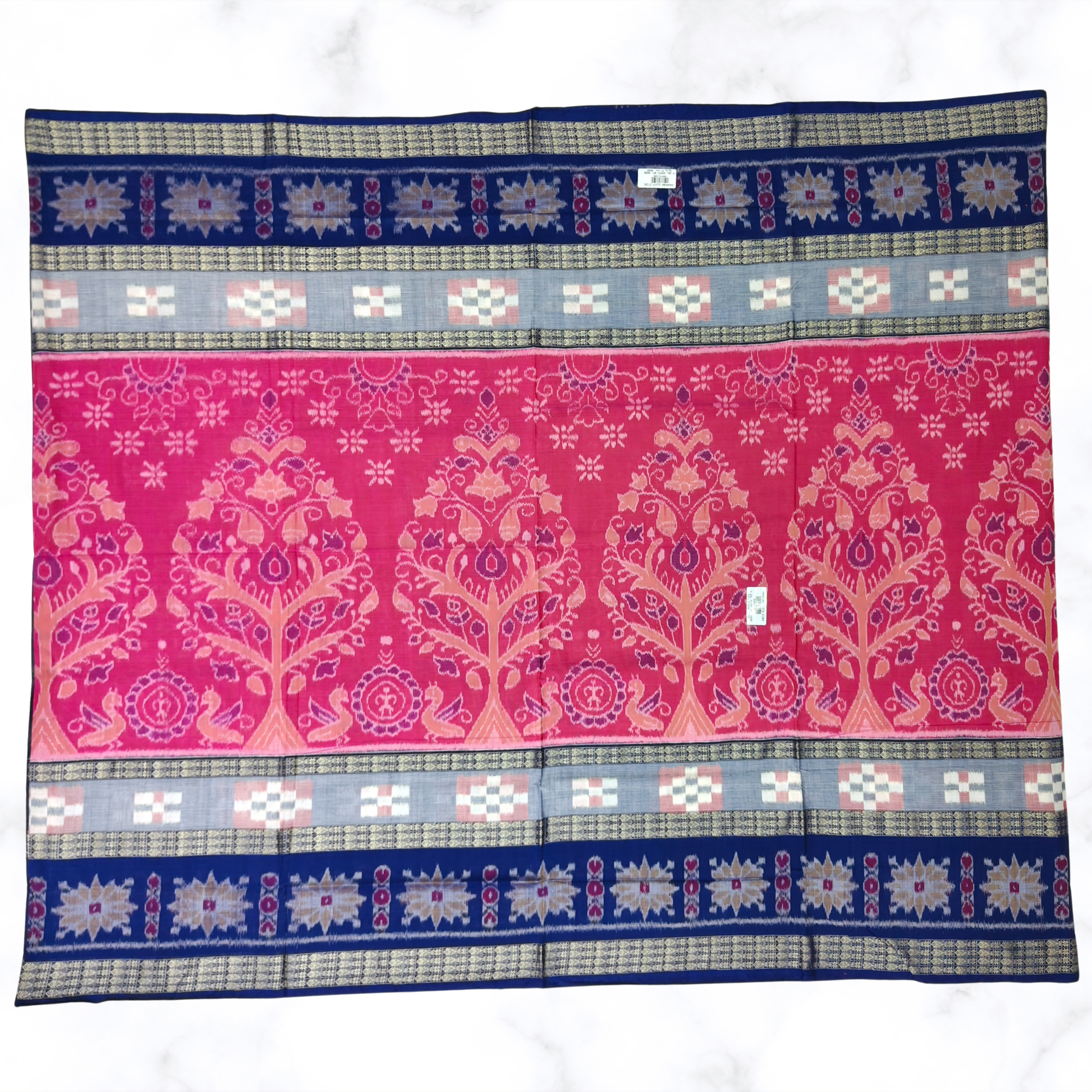 "The Sapta & Kalpavruksha" – Pink Sambalpuri Saree with Rare 6-Layer Border