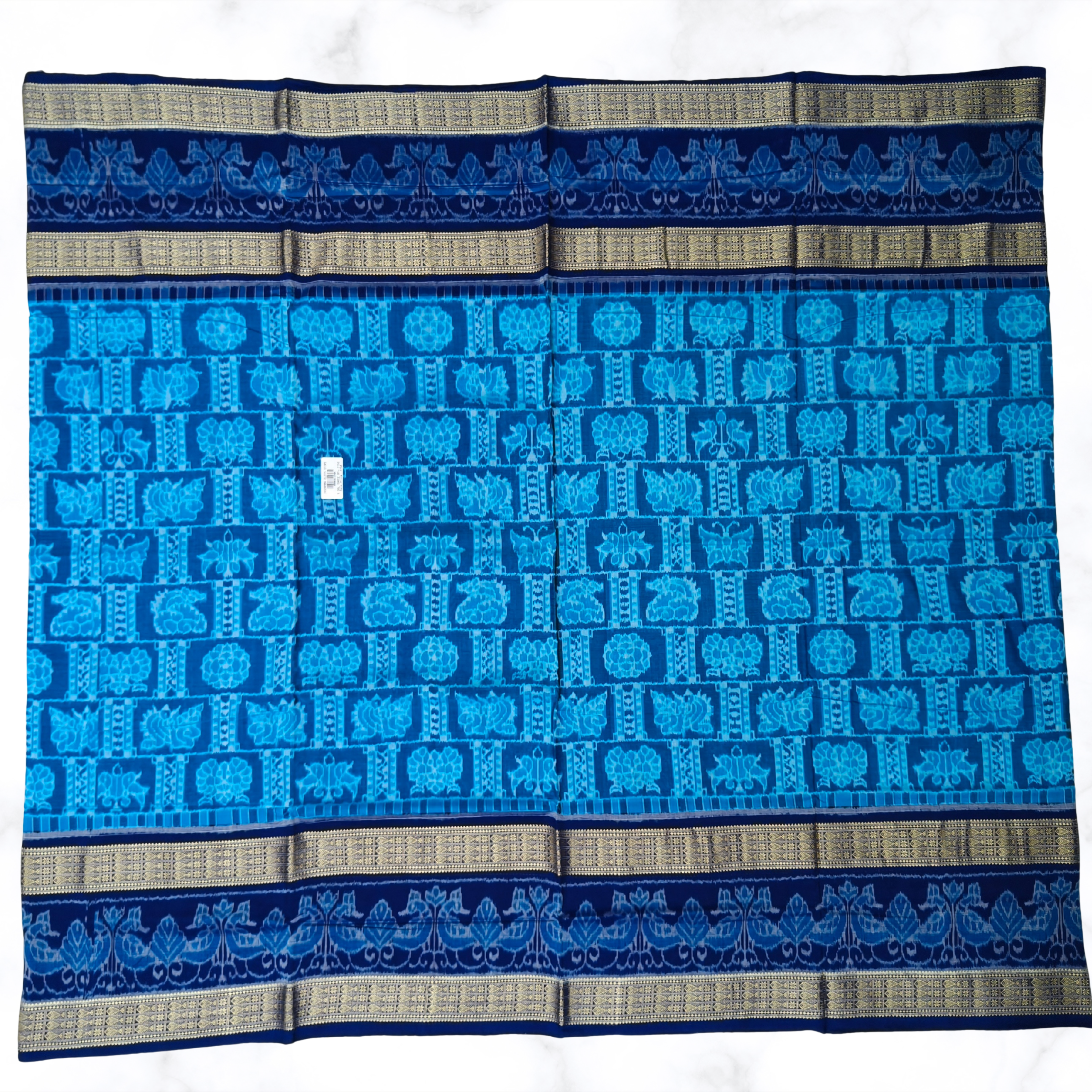 Electric Blue "Kurma & Matsya" Sambalpuri Saree with Grid Body Design