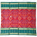 "The Crimson Garden" – Heavy Floral Sambalpuri Ikat with Contrast Green Diamond Pallu