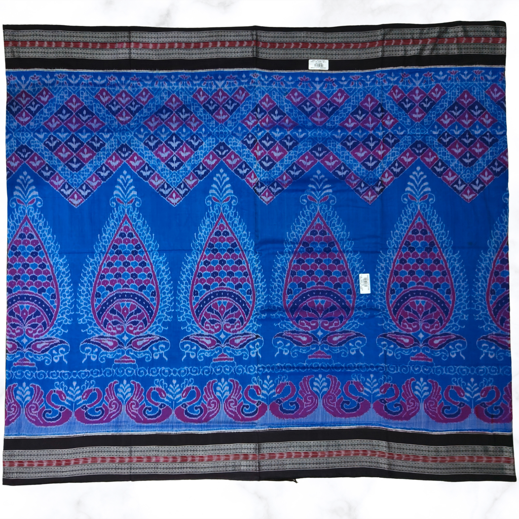 Sky Blue & Black Contrast Sambalpuri Saree – Dhadi Bandho Border with Swan Motifs