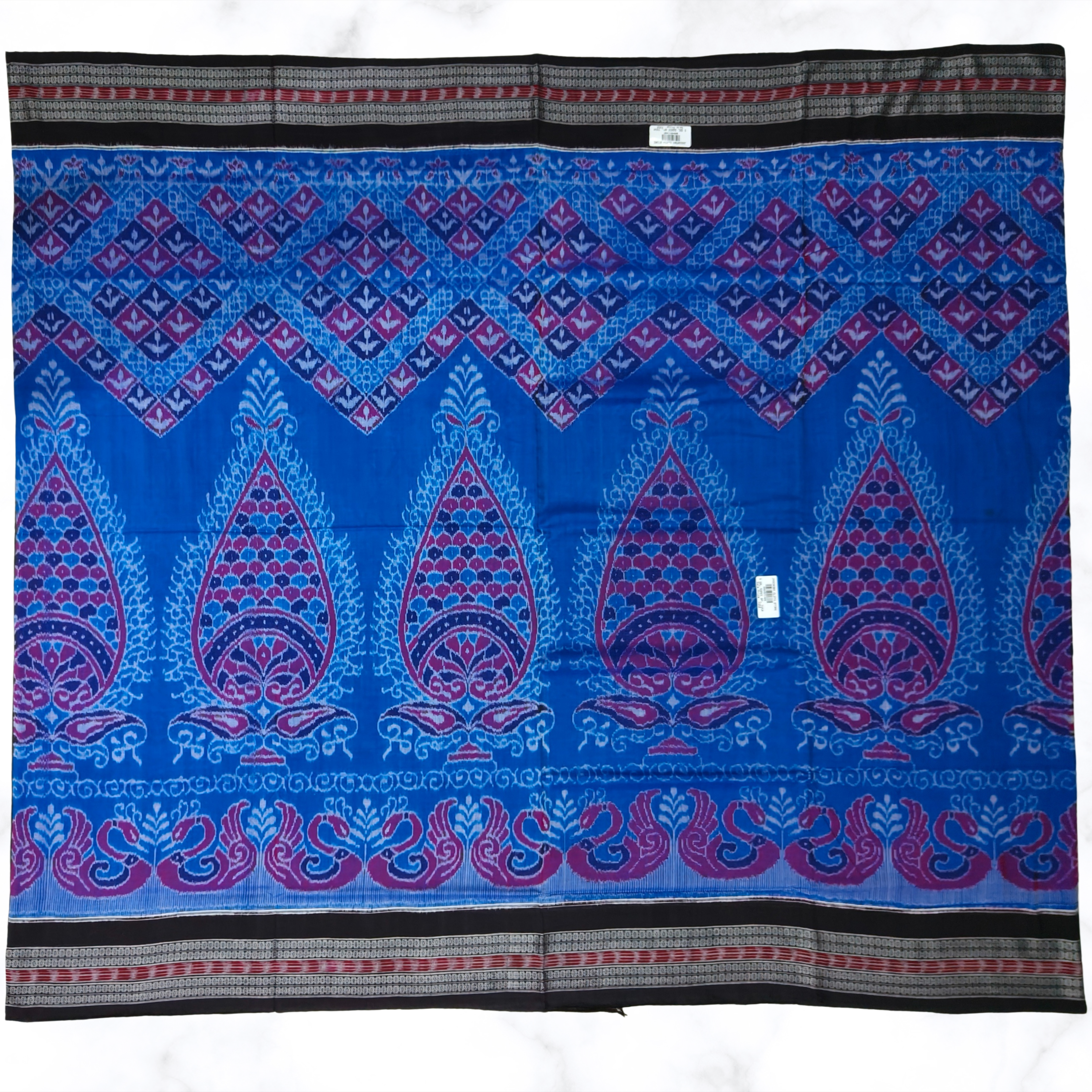 Sky Blue & Black Contrast Sambalpuri Saree – Dhadi Bandho Border with Swan Motifs